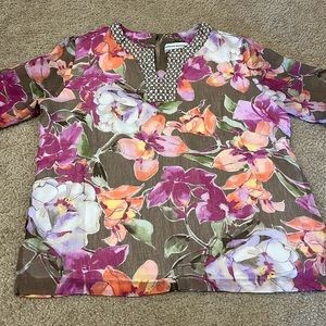 Alfred Dunner Floral Blouse 3/4 Length Sleeve